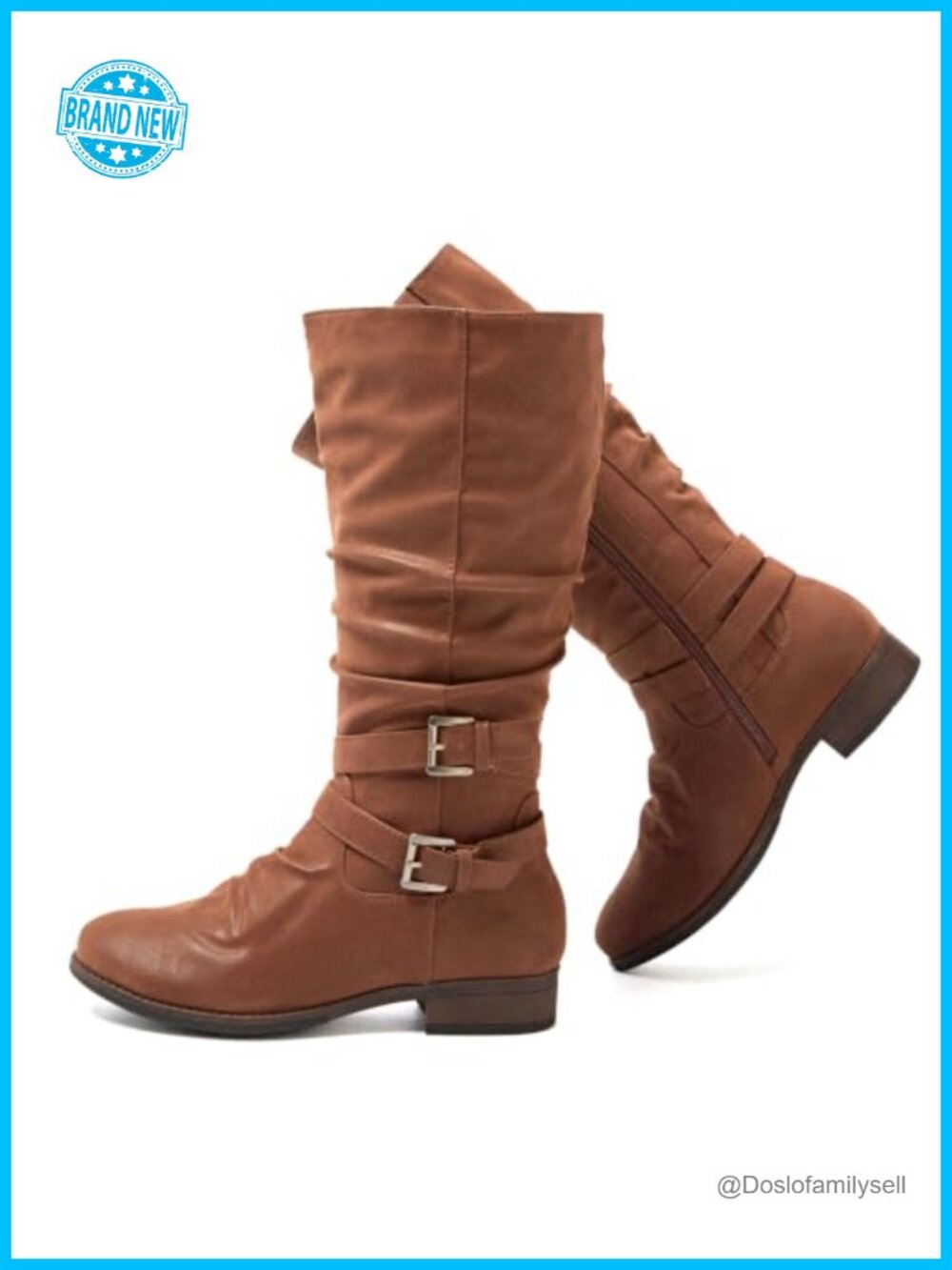 Extra Wide Calf Knee High Boots Faux Leather Round Toe Women's